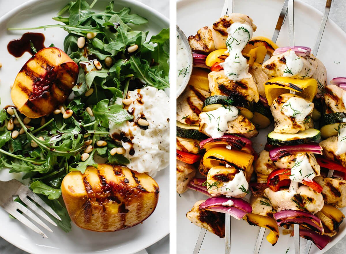 Kick off summer with the best Memorial Day recipes including grilled favorites, crowd-pleasing side dishes, and fruity desserts! Memorial day recipes with grilled kabobs and grilled peach.