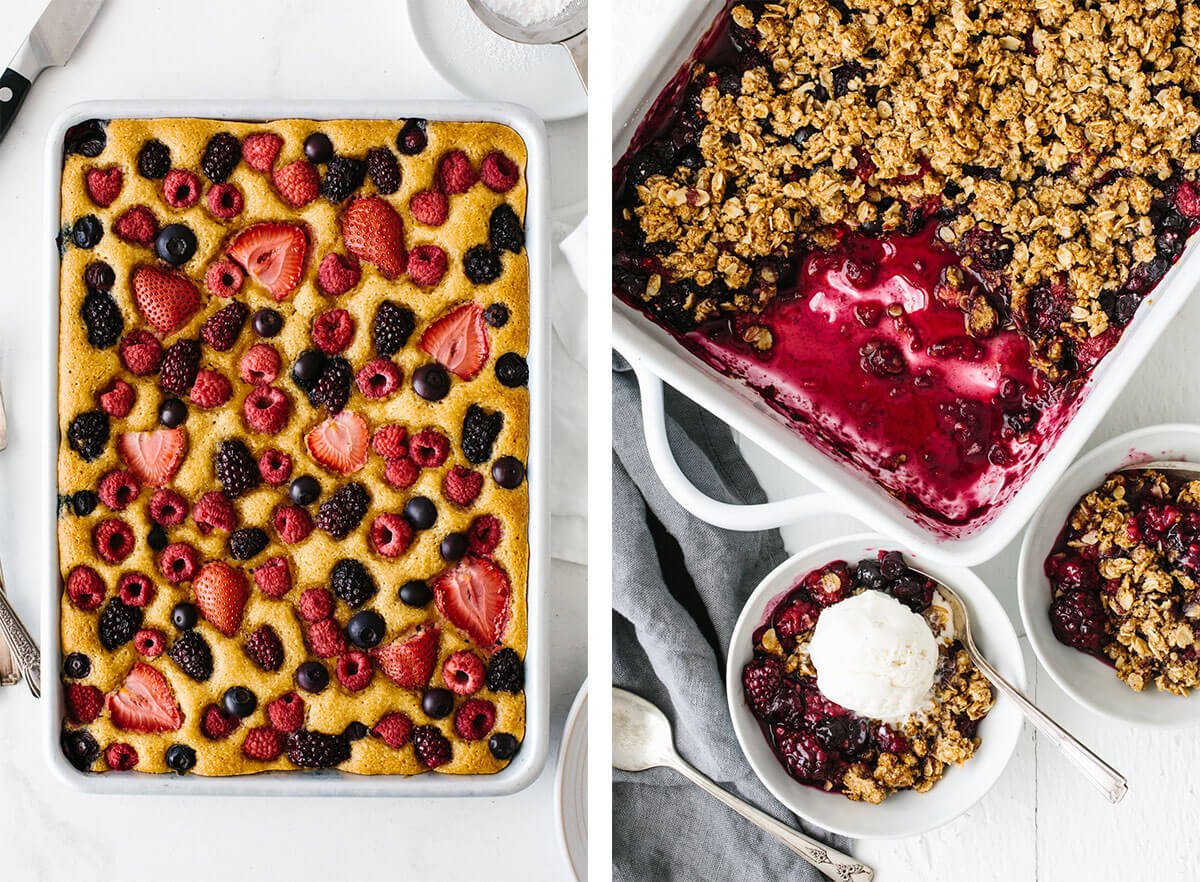 Kick off summer with the best Memorial Day recipes including grilled favorites, crowd-pleasing side dishes, and fruity desserts! Memorial day recipes with a berry sheet cake and berry crisp.