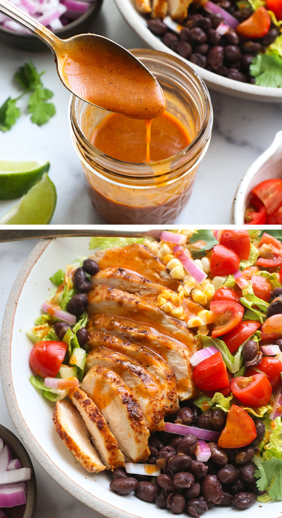 chipotle dressing in a jar and drizzled over a chicken salad. 