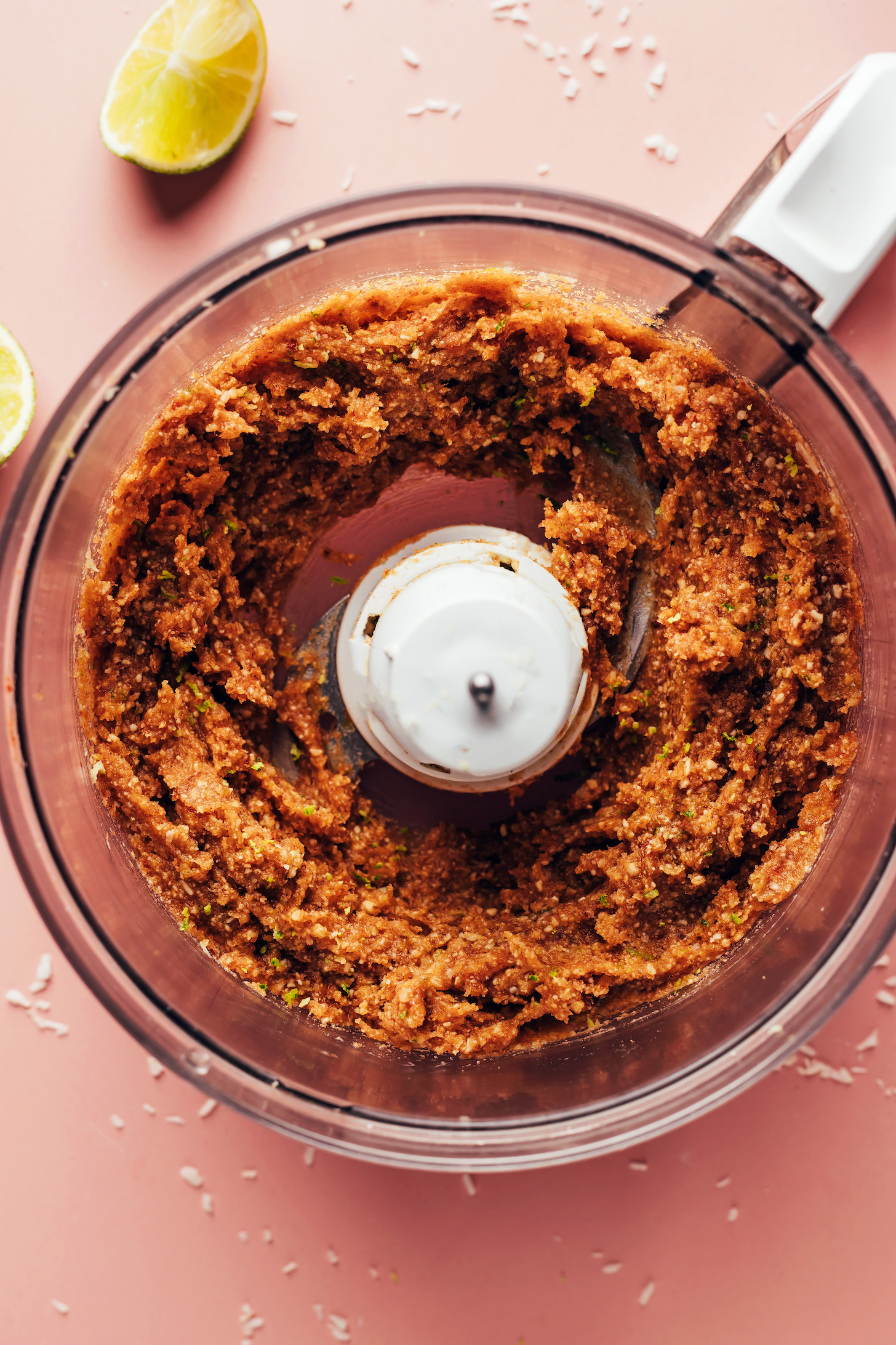Food processor with dough for making coconut lime energy bites