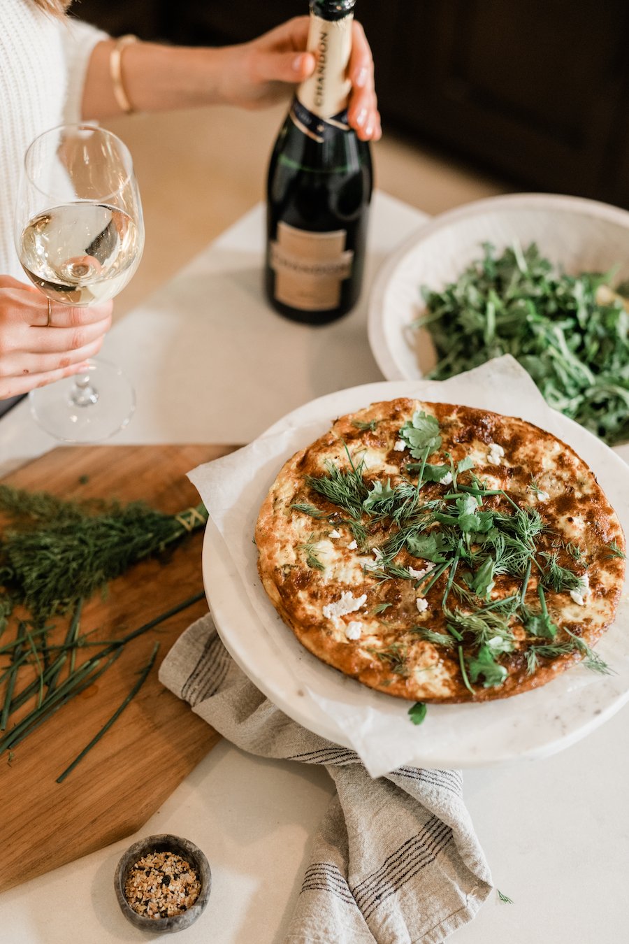 mushroom, spinach, and goat cheese frittata