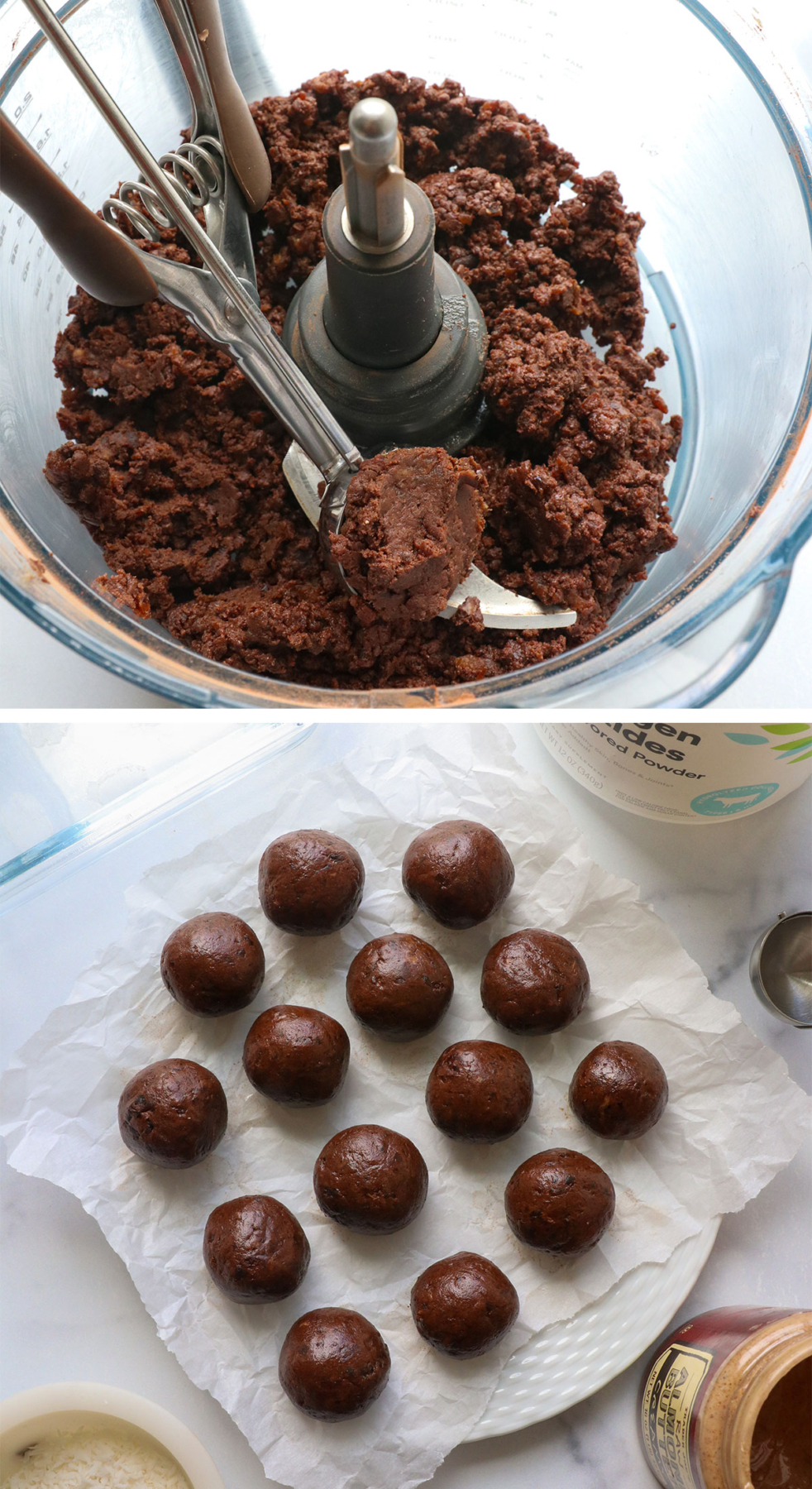 chocolate date mixture rolled into balls.