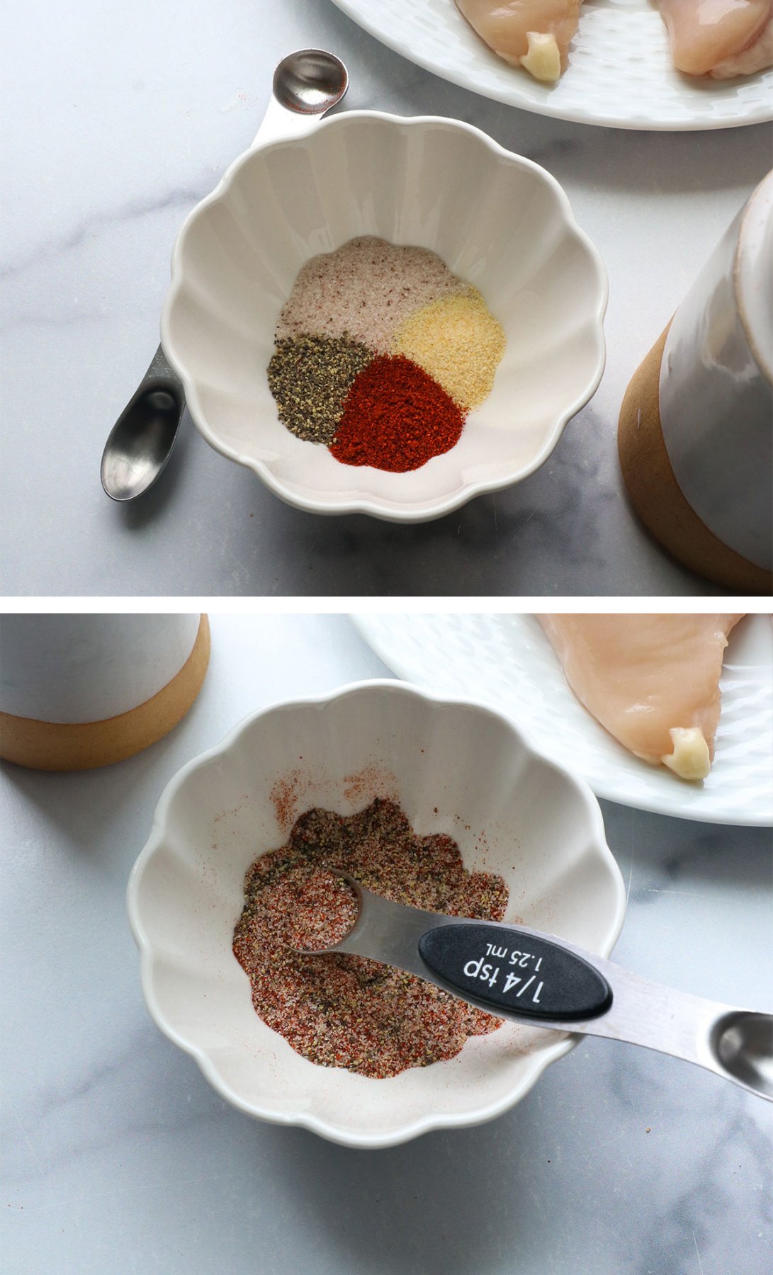 spices mixed together in a small bowl for chicken.