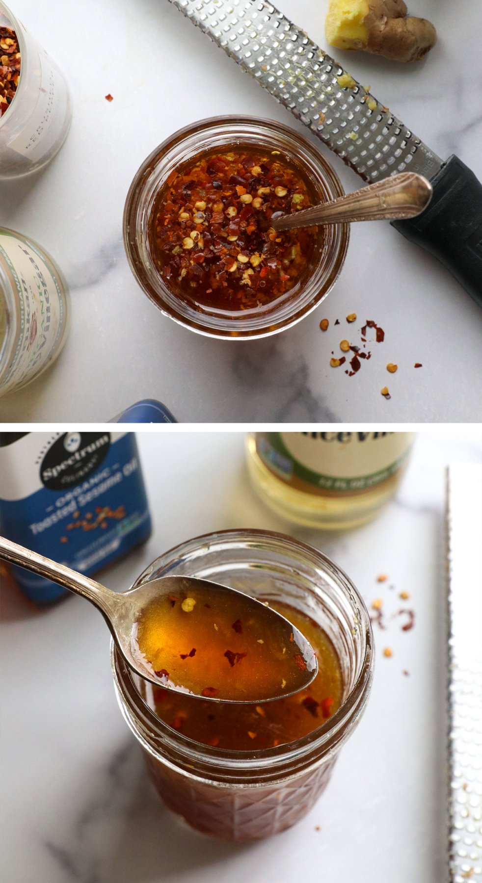 asian slaw dressing mixed in a glass jar.