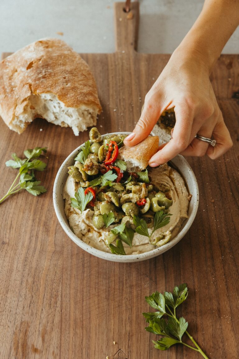 spicy marinated olives with hummus