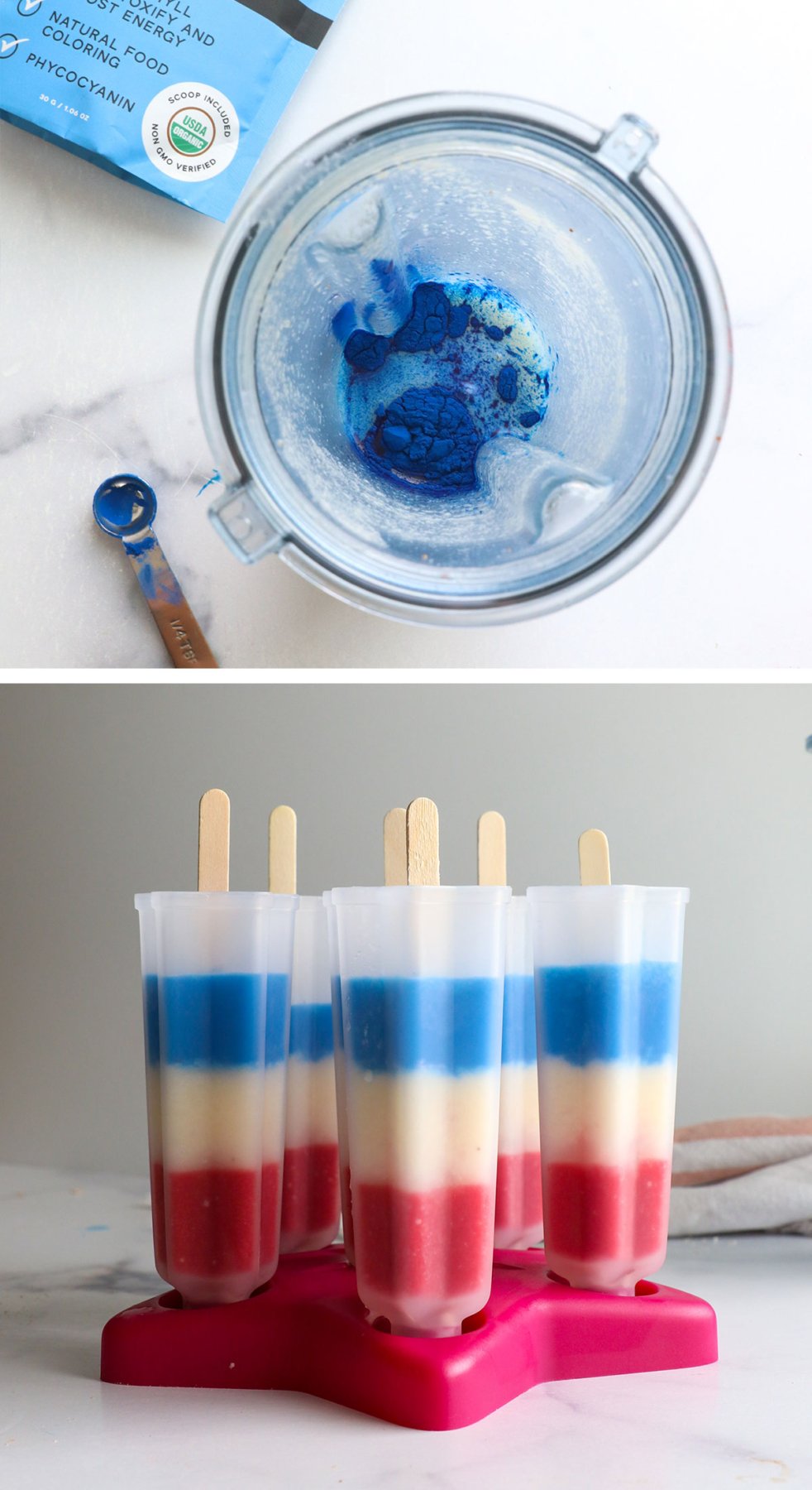 blue layer added to red white and blue popsicles