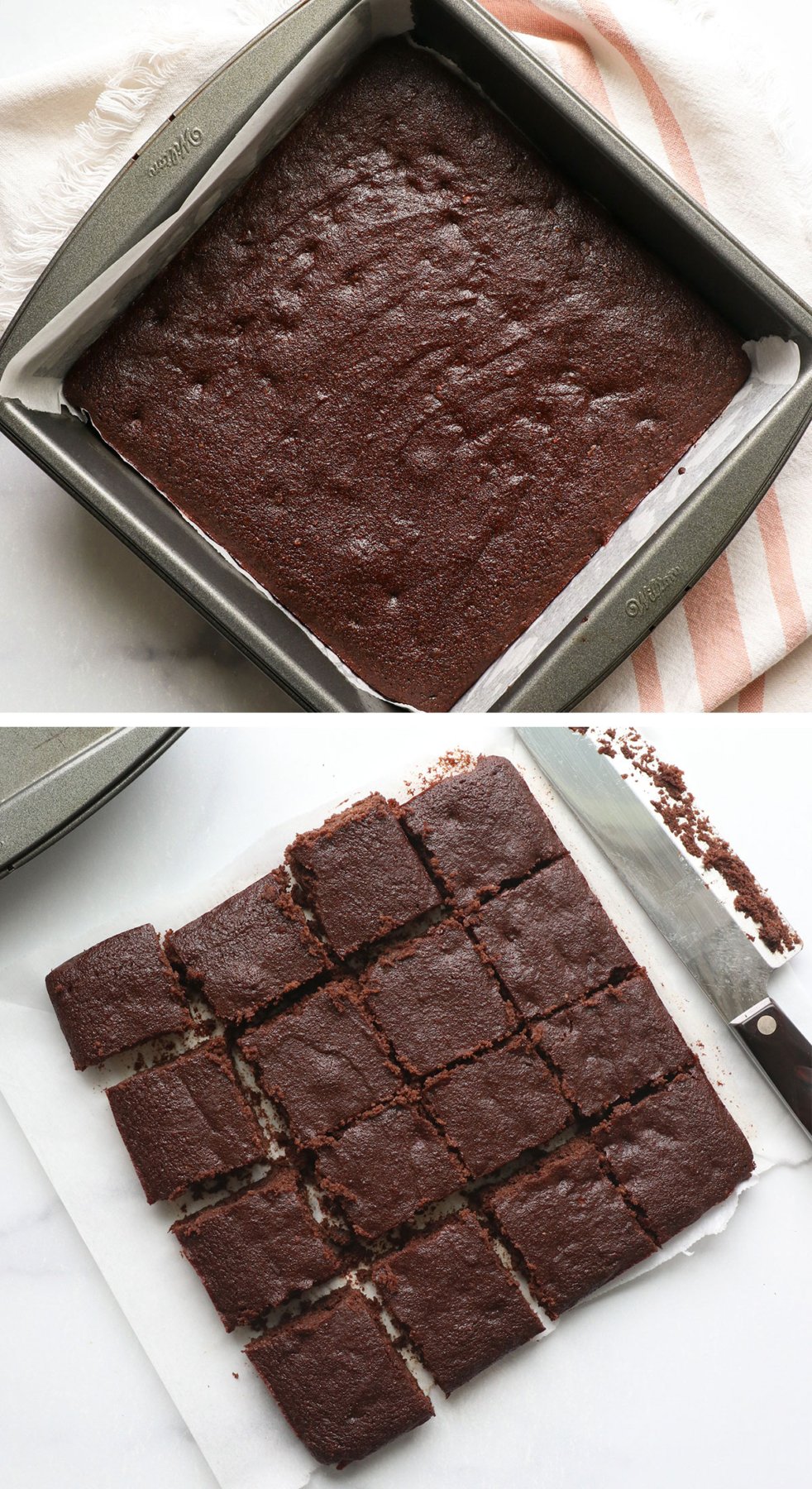 almond pulp brownies baked and sliced.