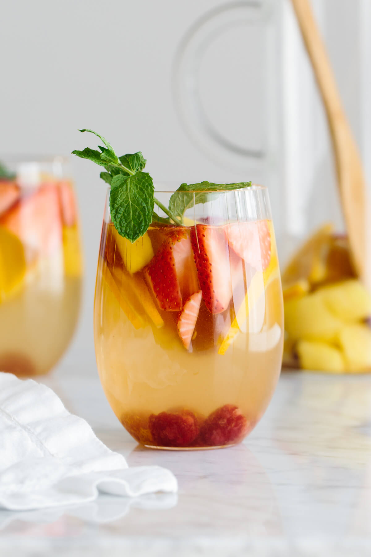 A glass of white sangria