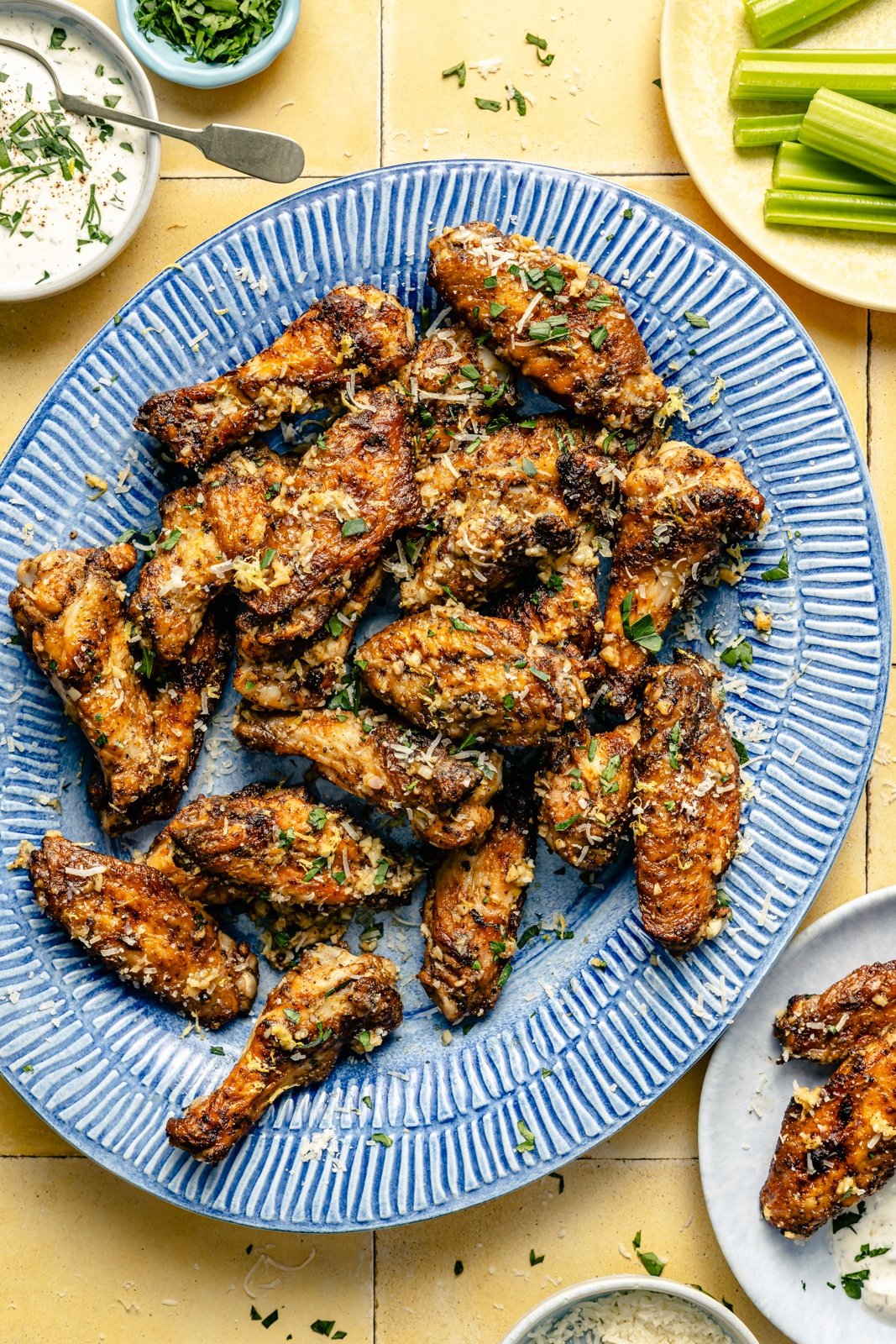garlic parmesan chicken wings on a platter