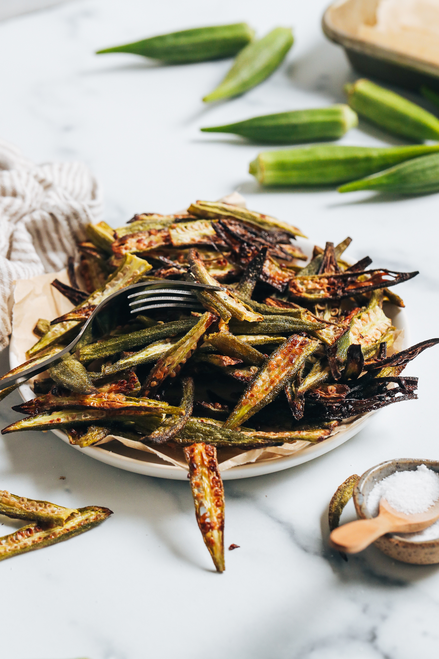 Plate of crispy, caramelized baked okra