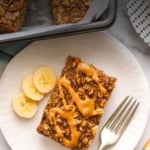 slice of banana baked oatmeal labeled for Pinterest