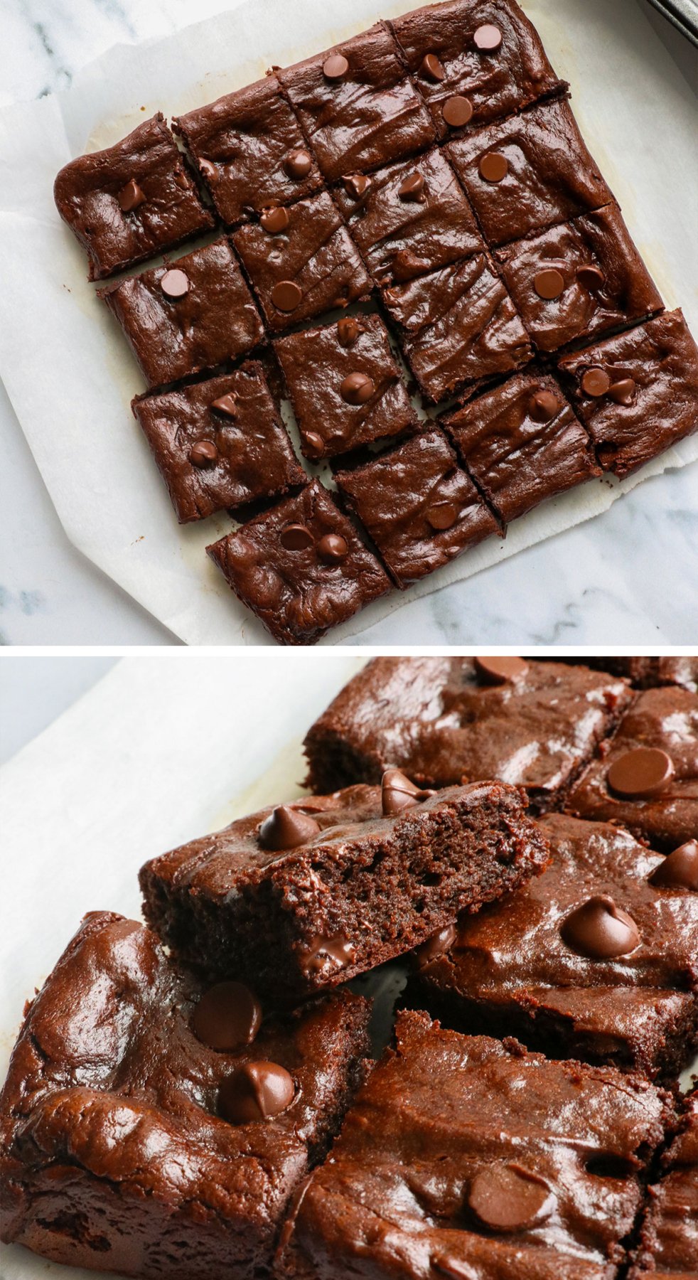 avocado brownies sliced into squares and lifted to show texture.