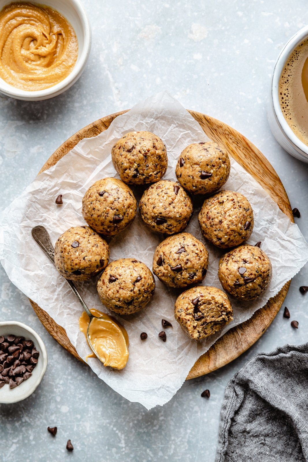 peanut butter energy bites on a serving tray