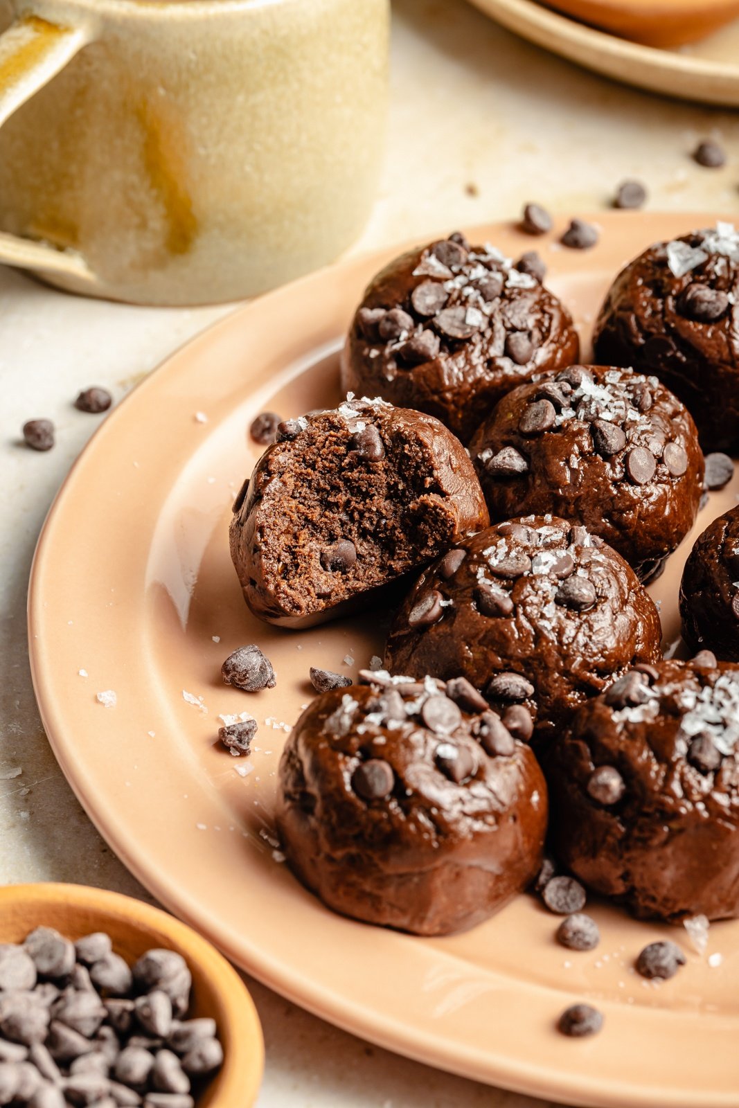 protein brownie bites on a plate