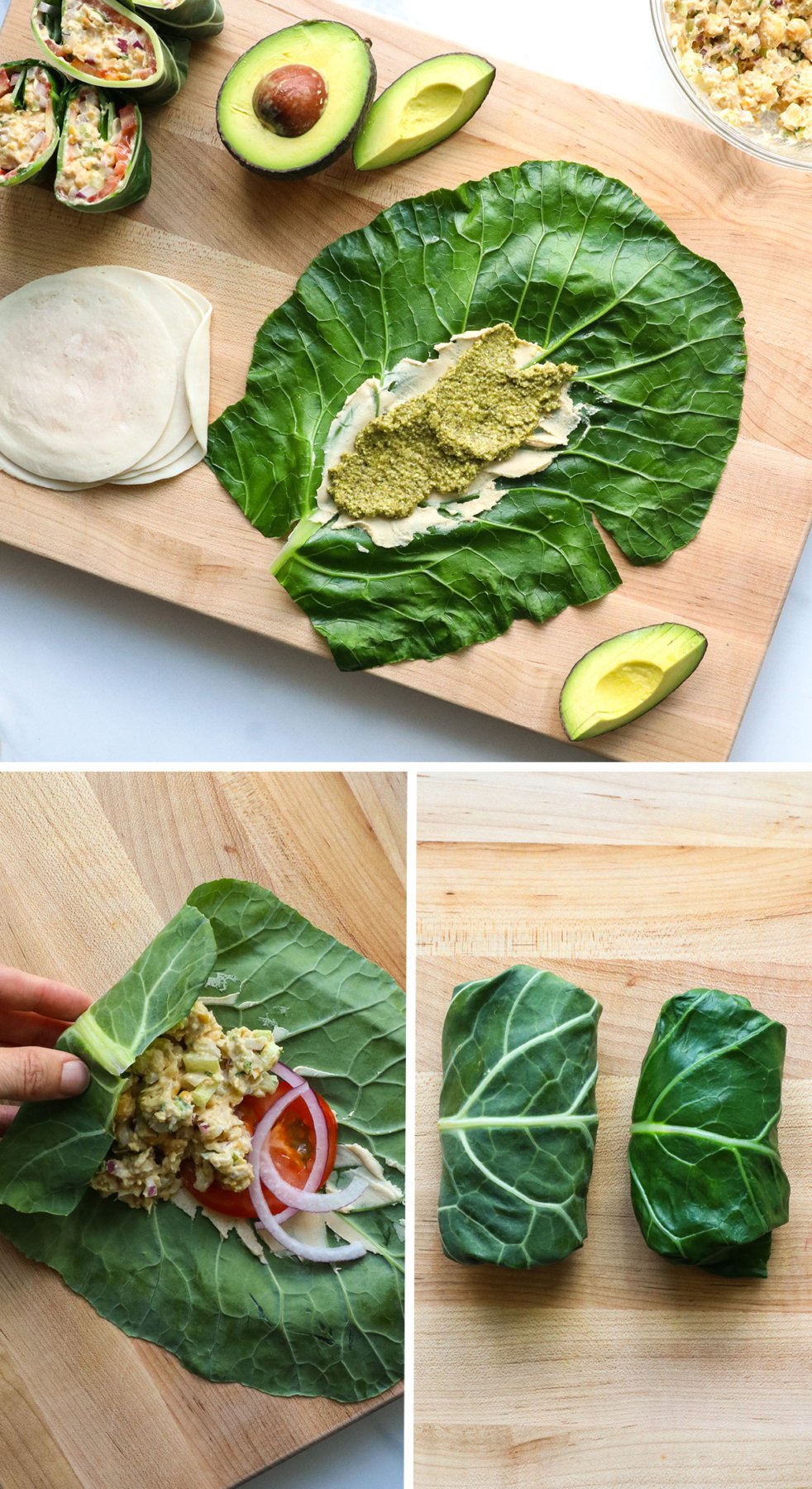fillings added to collard wraps in the center
