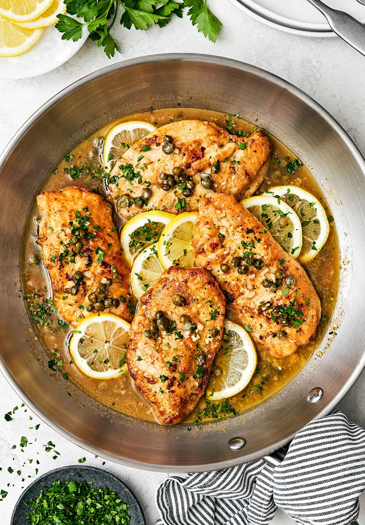Chicken dinner ideas featuring chicken piccata.