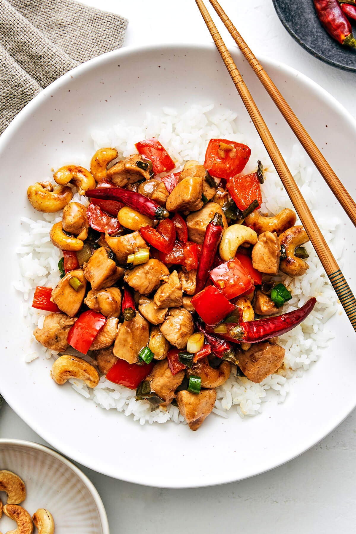 Kung pao chicken over rice