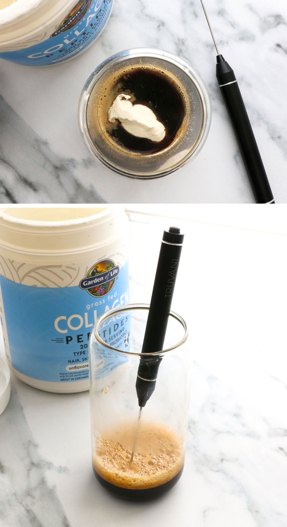 collagen dissolved in a glass with espresso. 