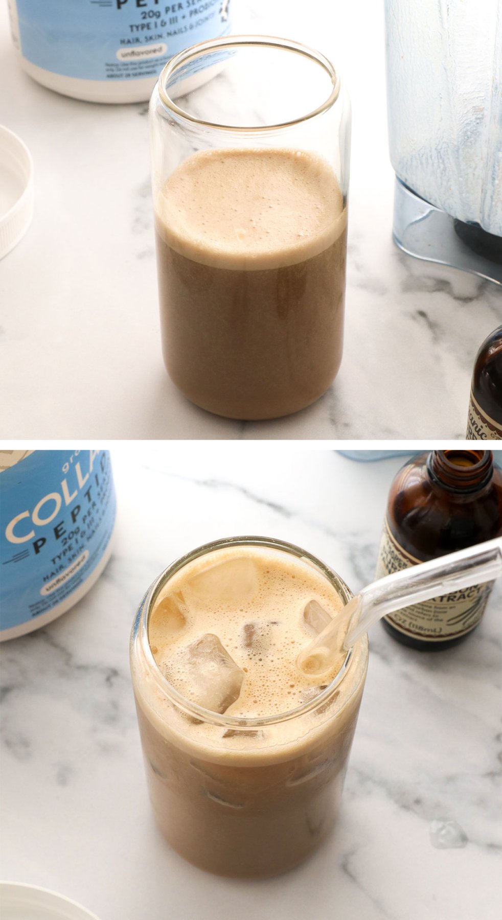 milk added to espresso with ice to make an iced latte.