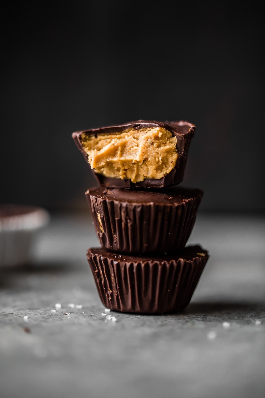 Homemade healthy peanut butter cups in a stack