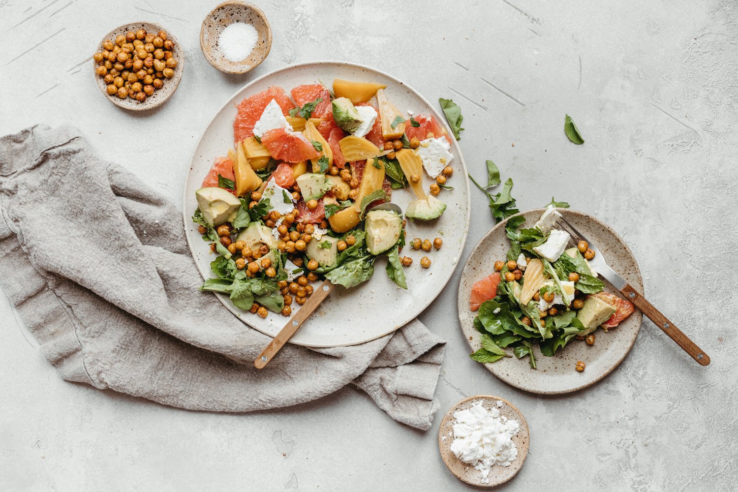 Grapefruit and Avocado Salad with Golden Beets, Feta, & Crispy Chickpeas
