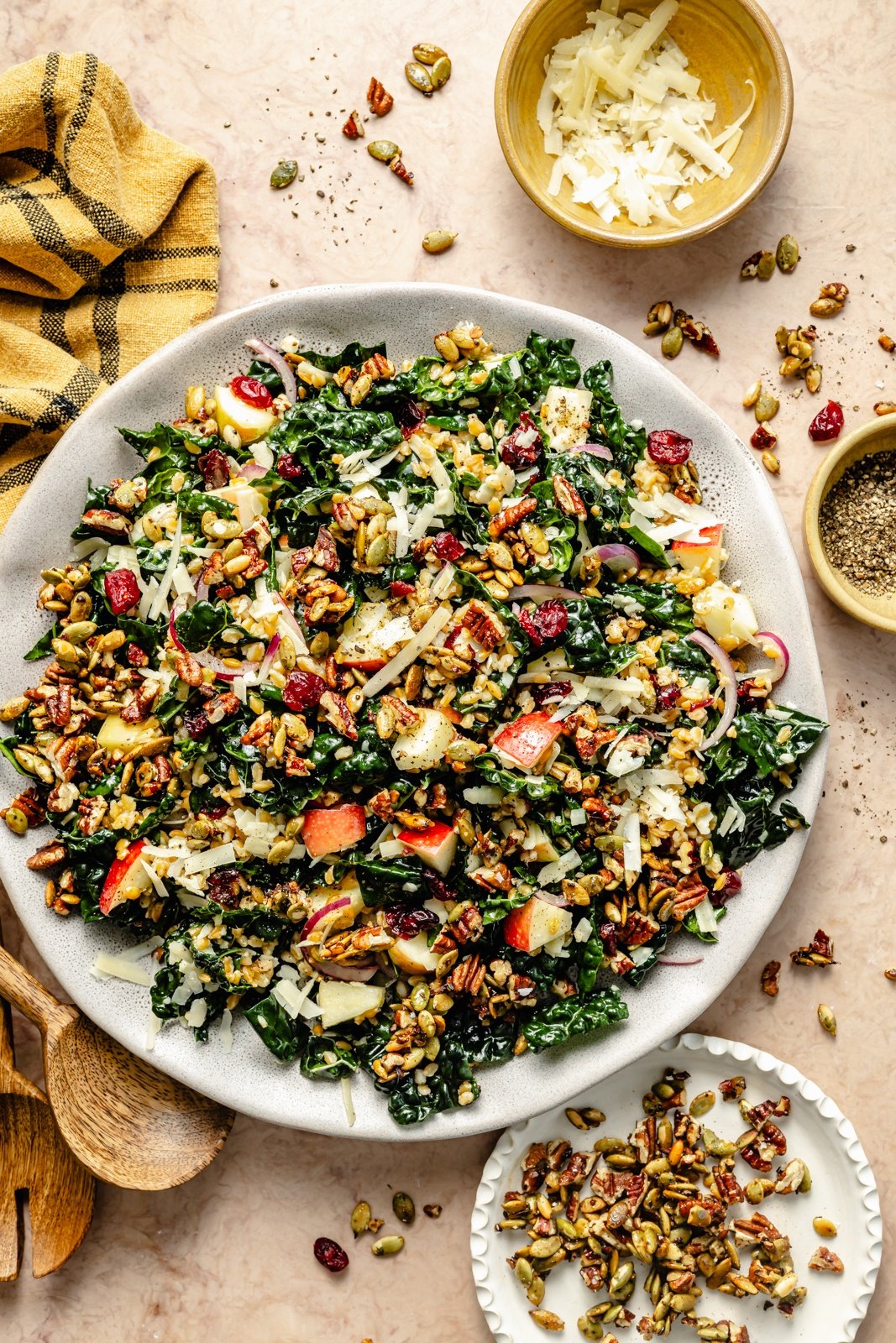 Comforting, seasonal recipes to cook in November! These healthy fall recipes are a great way to use up seasonal produce like pumpkin, winter squash, kale & sweet potatoes, and to get excited about Thanksgiving. apple farro salad on a plate