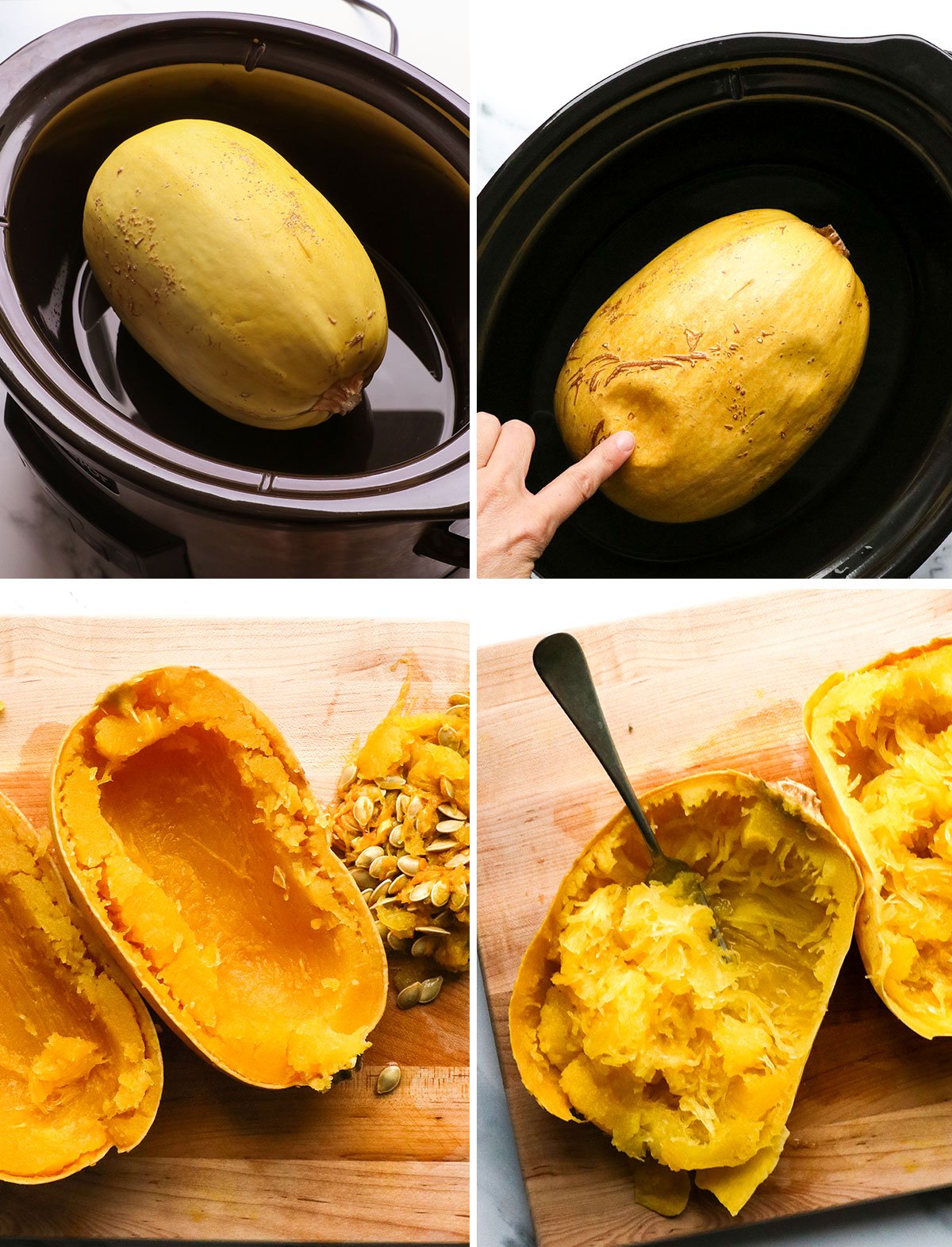 whole spaghetti squash cooked in slow cooker and cut in half. 