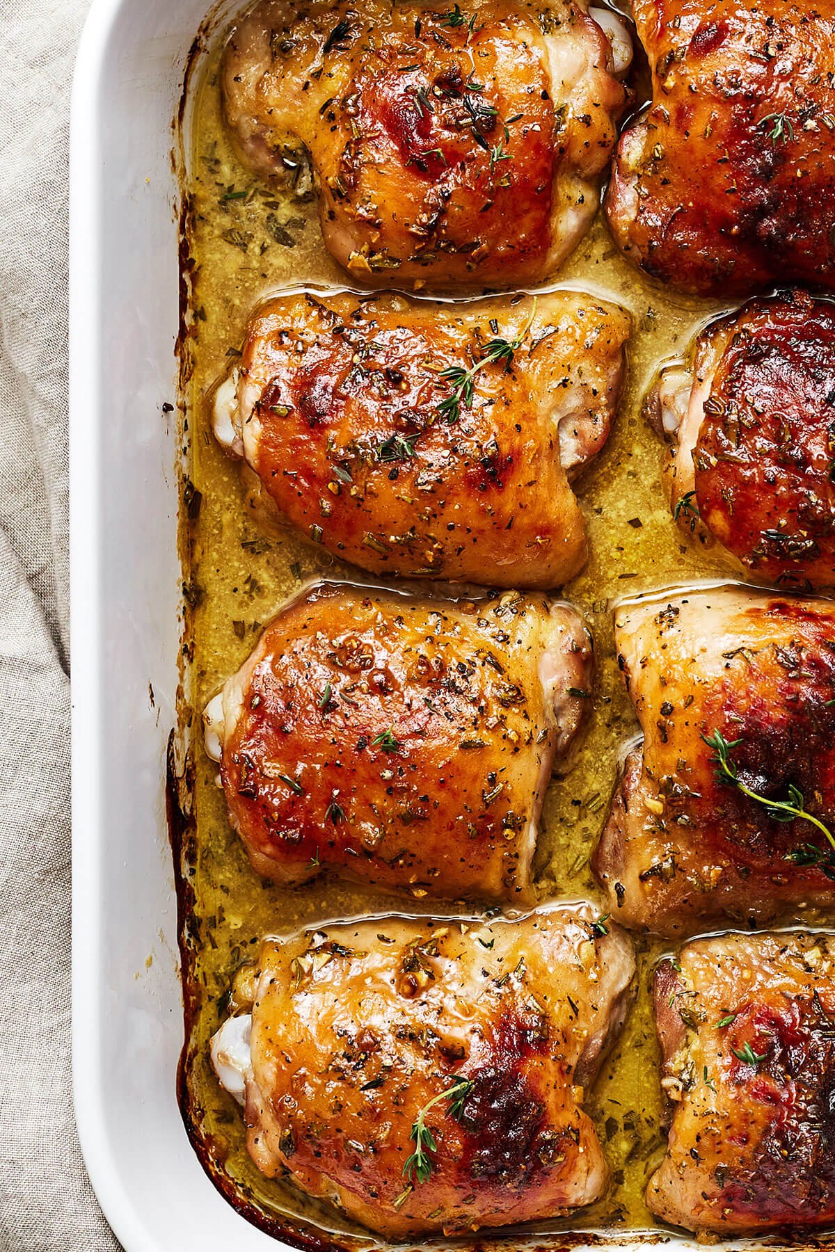 A set of baked honey mustard chicken thighs