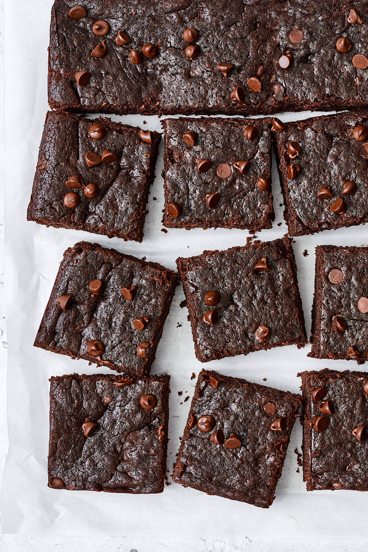 Sweet potato brownies on parchment paper