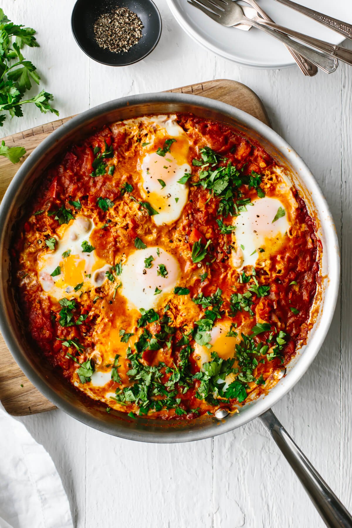 Shakshuka in a saute pan.