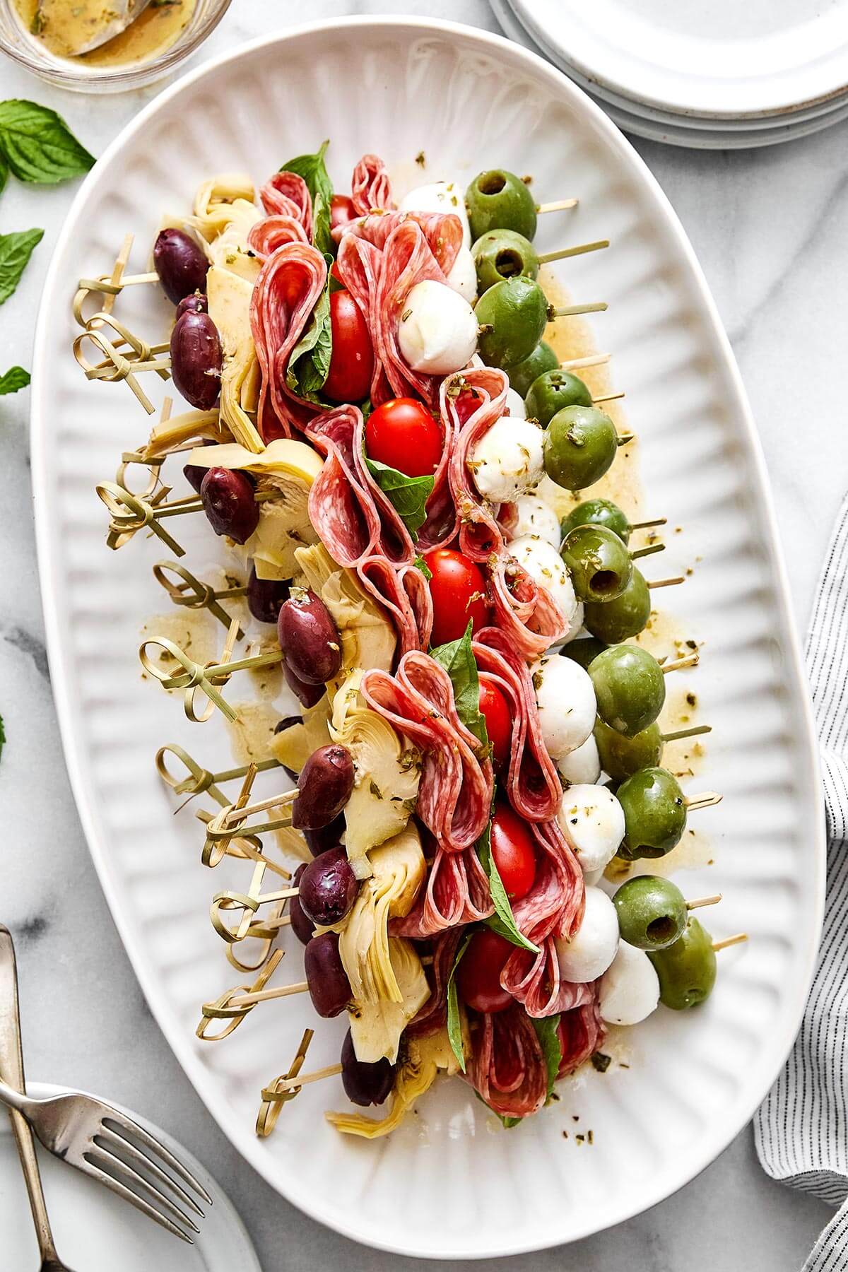 A platter of antipasto skewers for the best appetizer.
