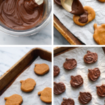 melted chocolate spread on both sides of peanut butter pumpkins.