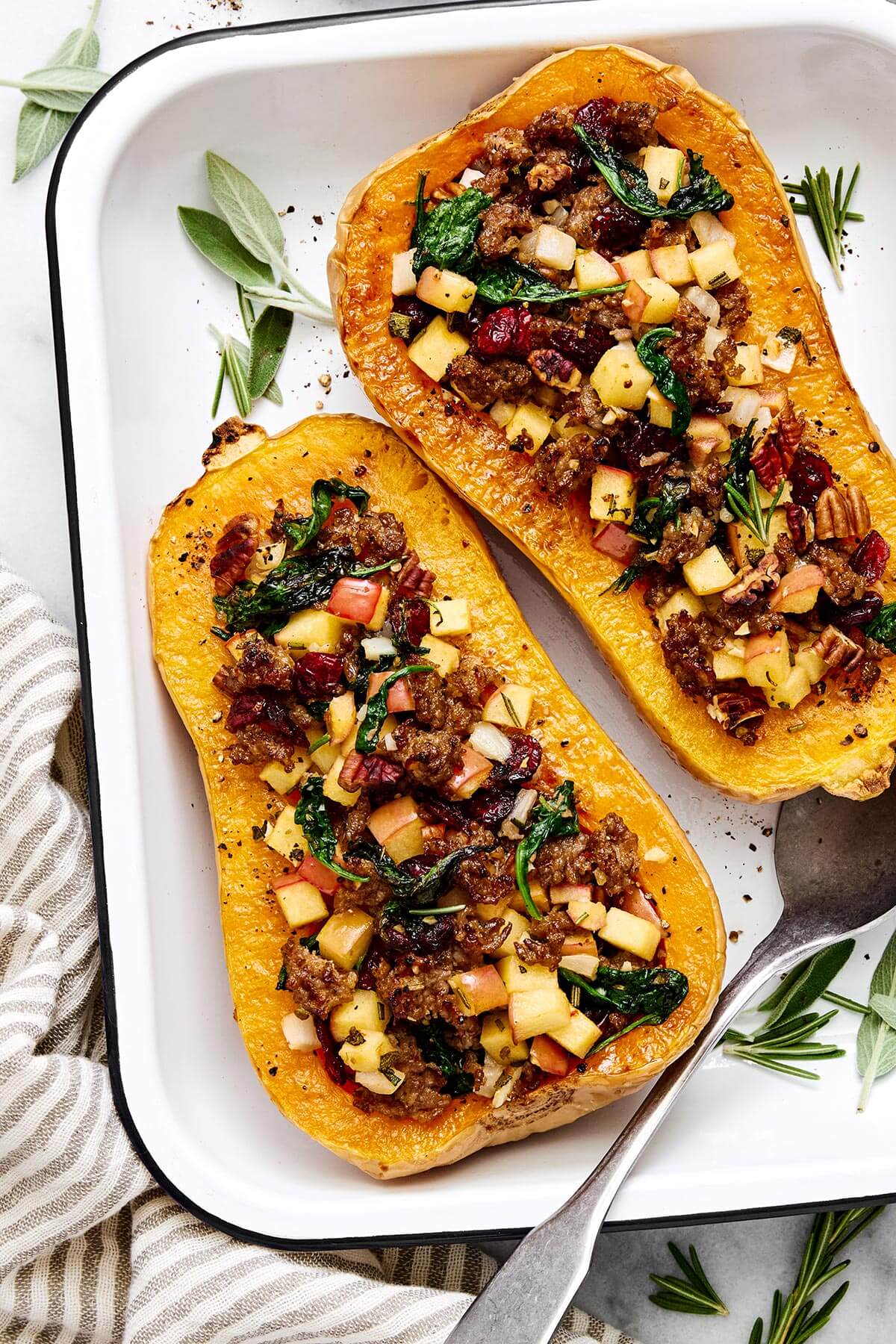 Apple sausage stuffed butternut squash.