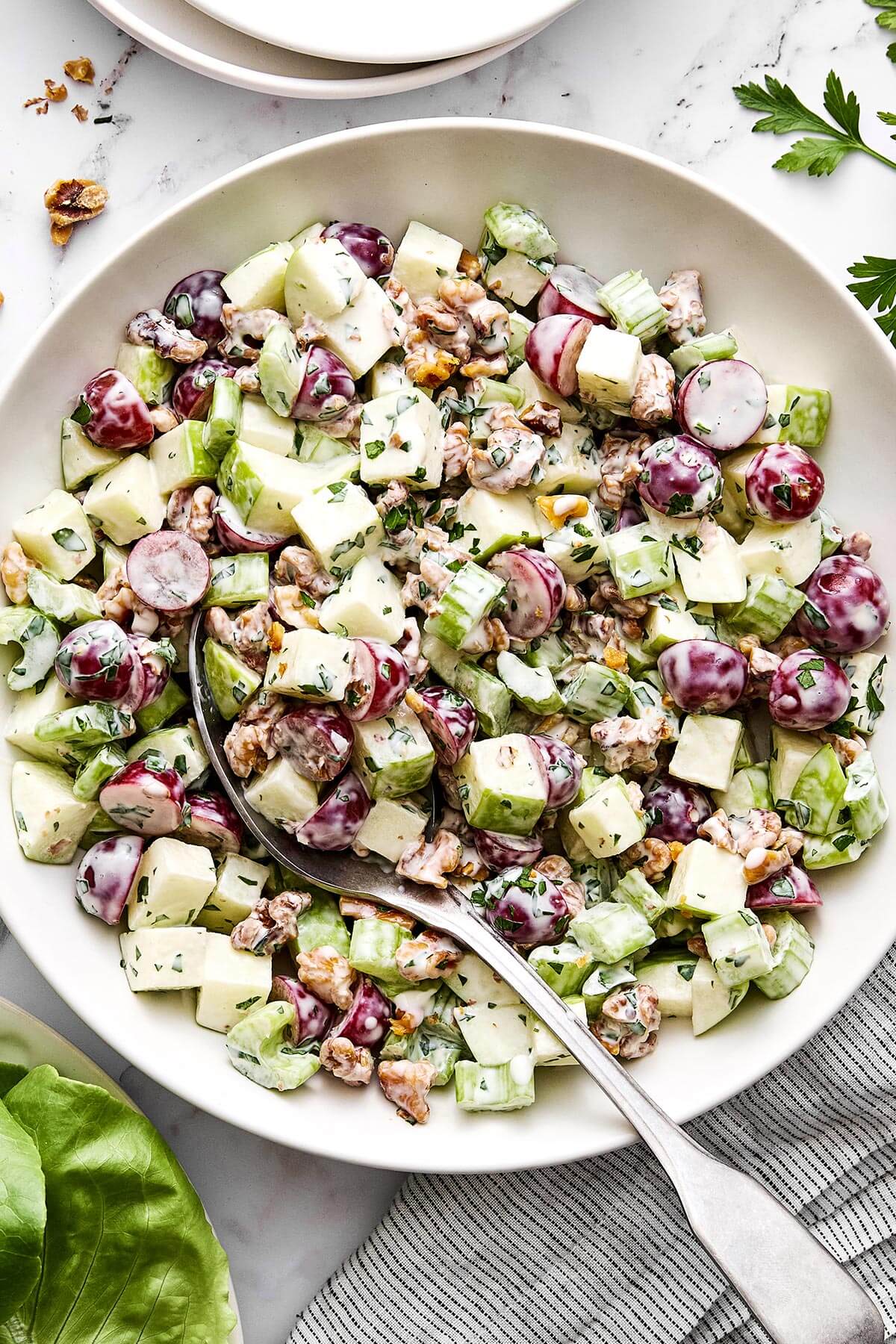 A bowl of Waldorf salad.