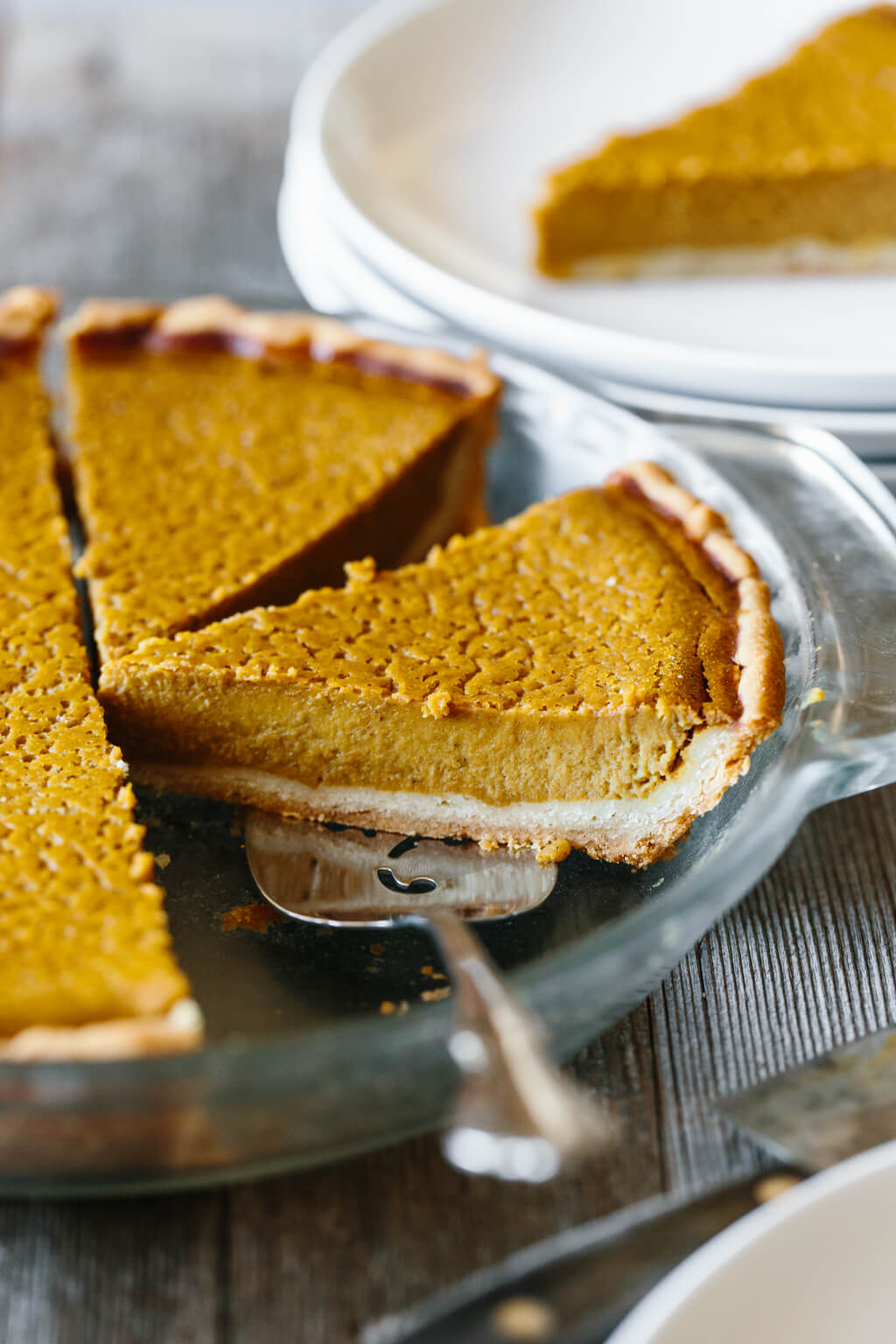 Up close photo of paleo pumpkin pie slice.