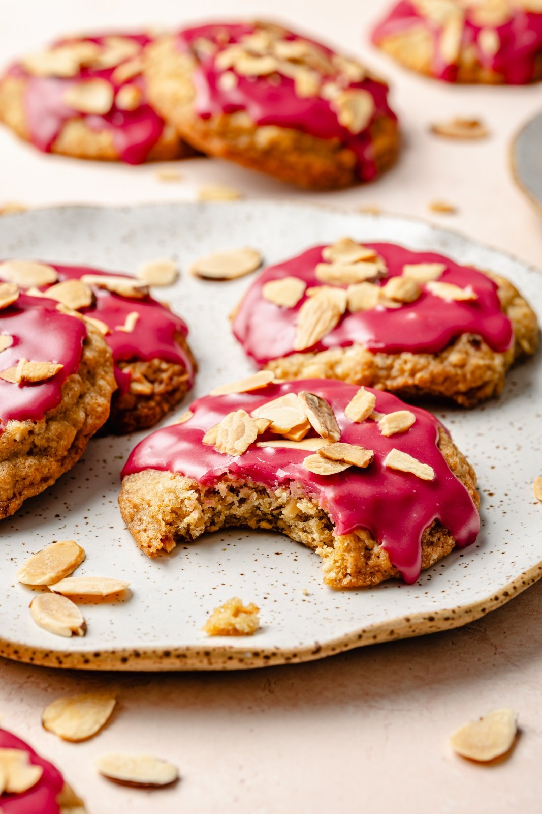 cherry almond oatmeal cookies on a plate