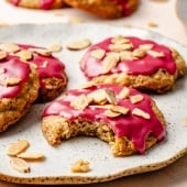 cherry almond oatmeal cookies on a plate