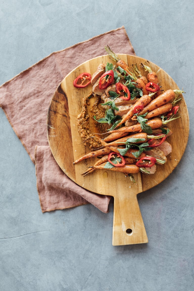 Orange-Chili Glazed Pork Tenderloin with Carrot Pesto and Grilled Carrots