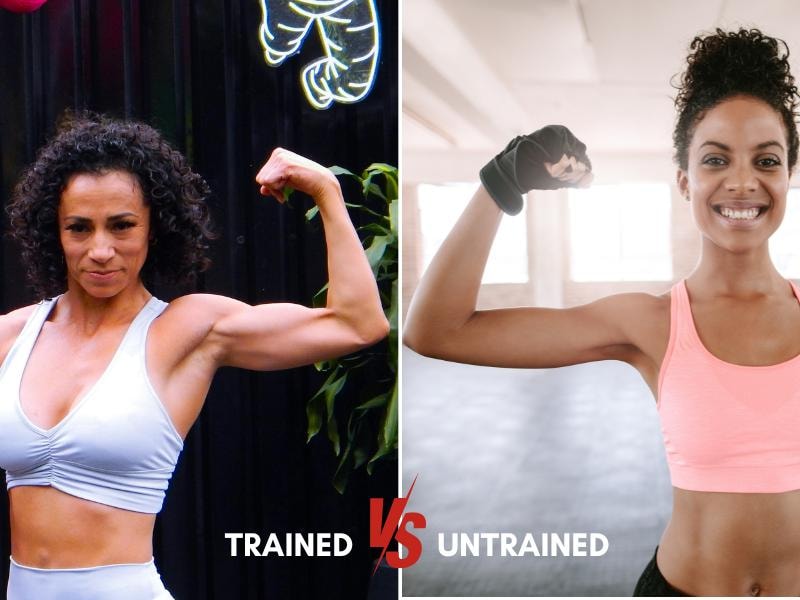 flexed biceps in trained and untrained women