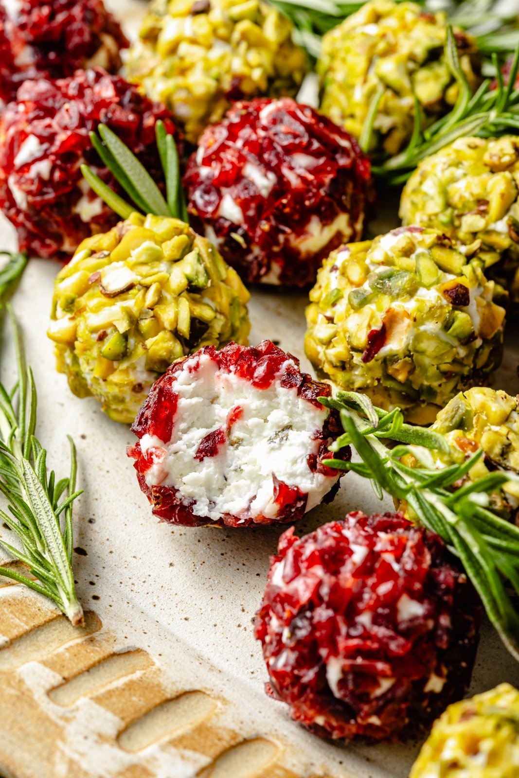 holiday cheese truffles on a platter
