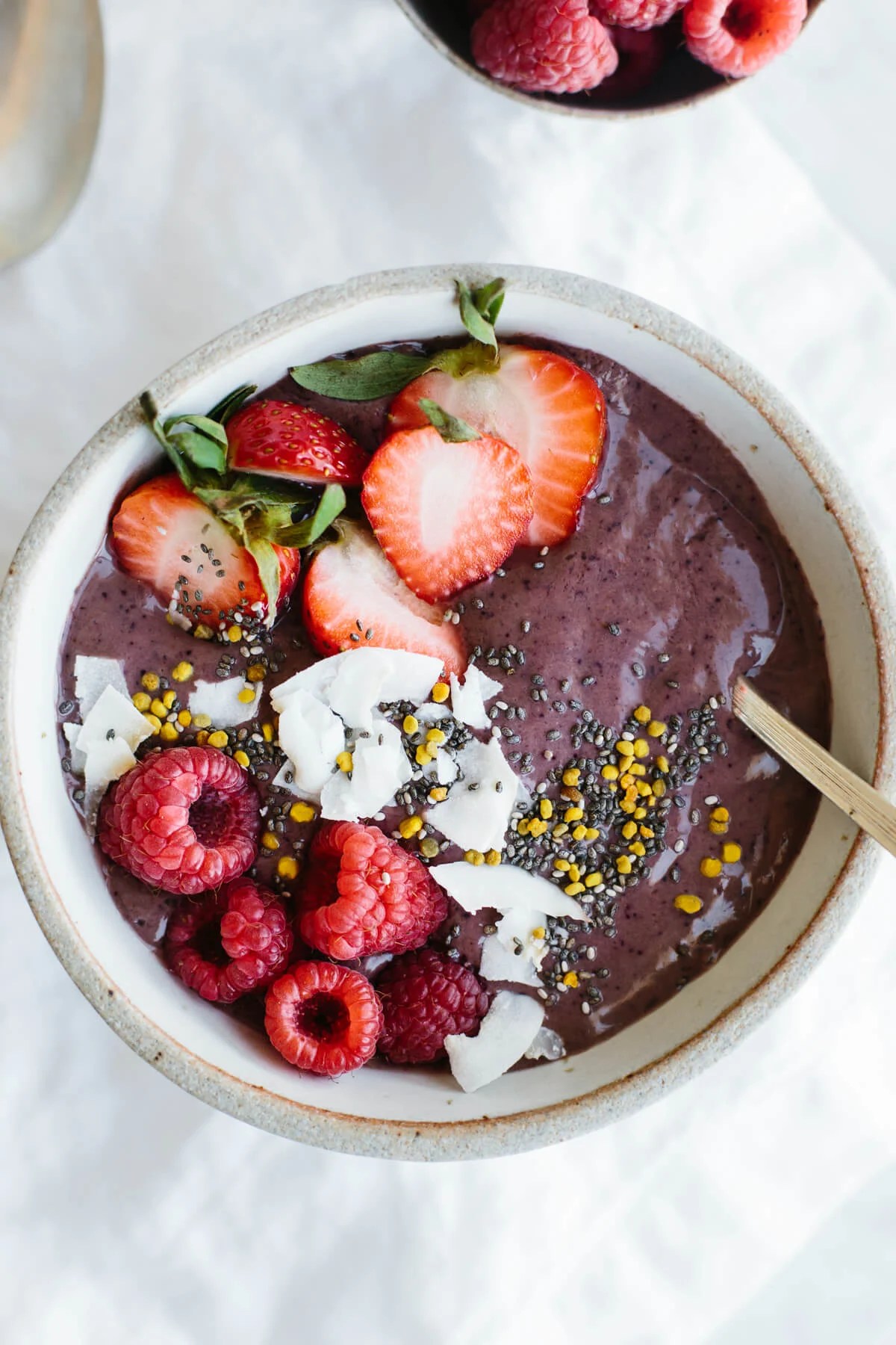 Homemade acai bowl with a spoon
