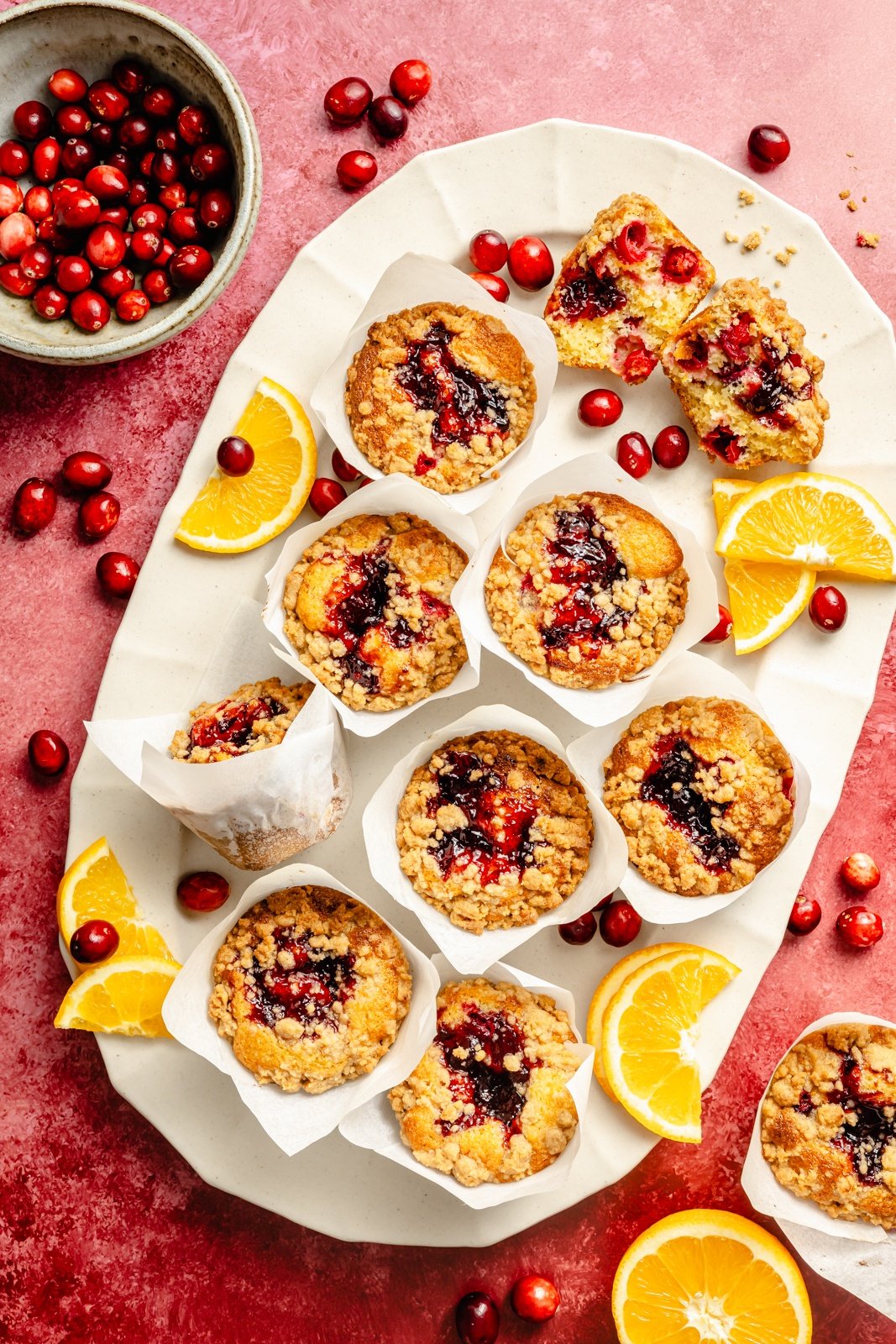 cranberry orange muffins on a platter