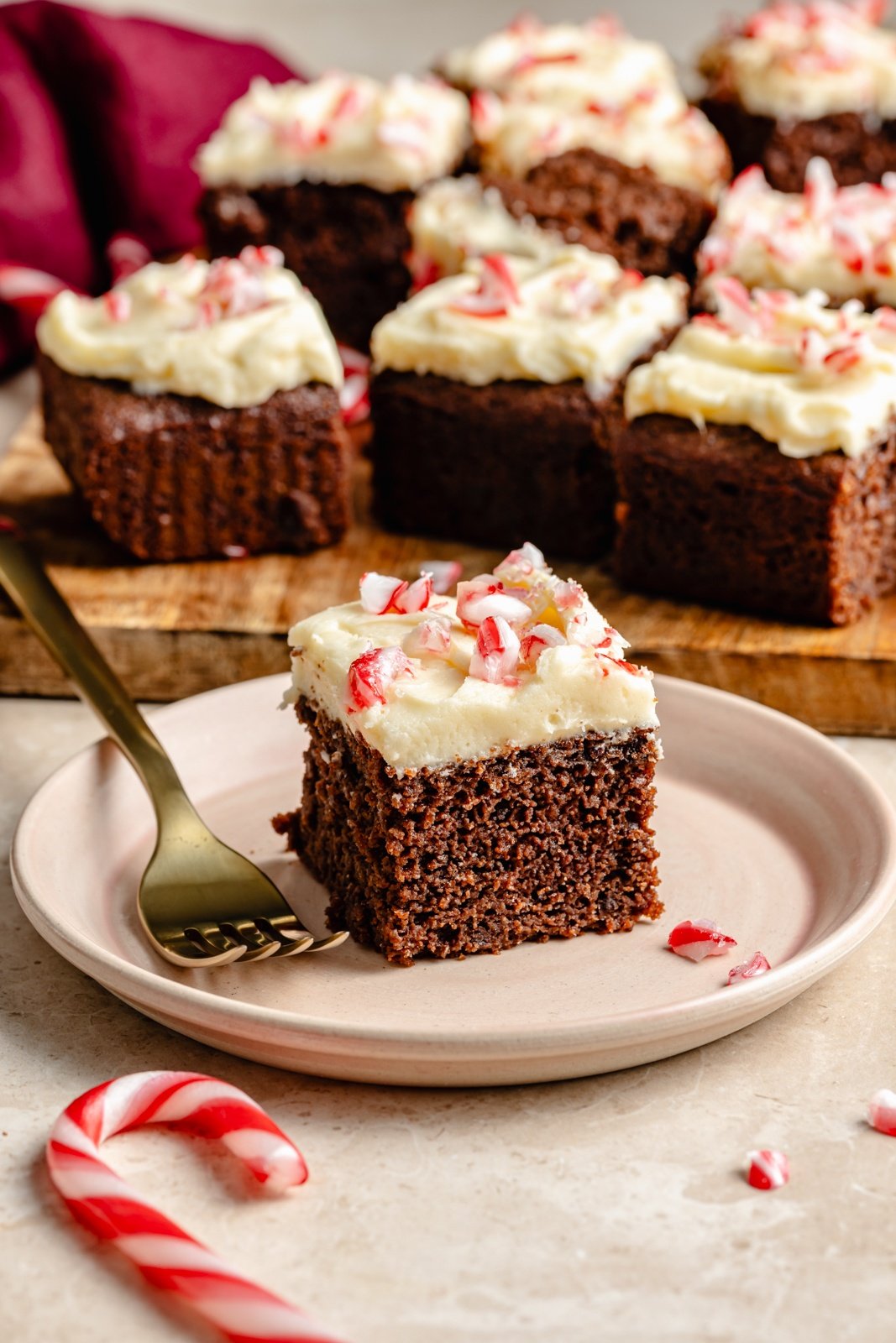 slice of gluten-free chocolate peppermint cake on a plate