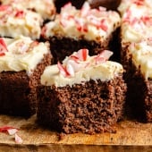 slice of chocolate peppermint cake with a bite taken out
