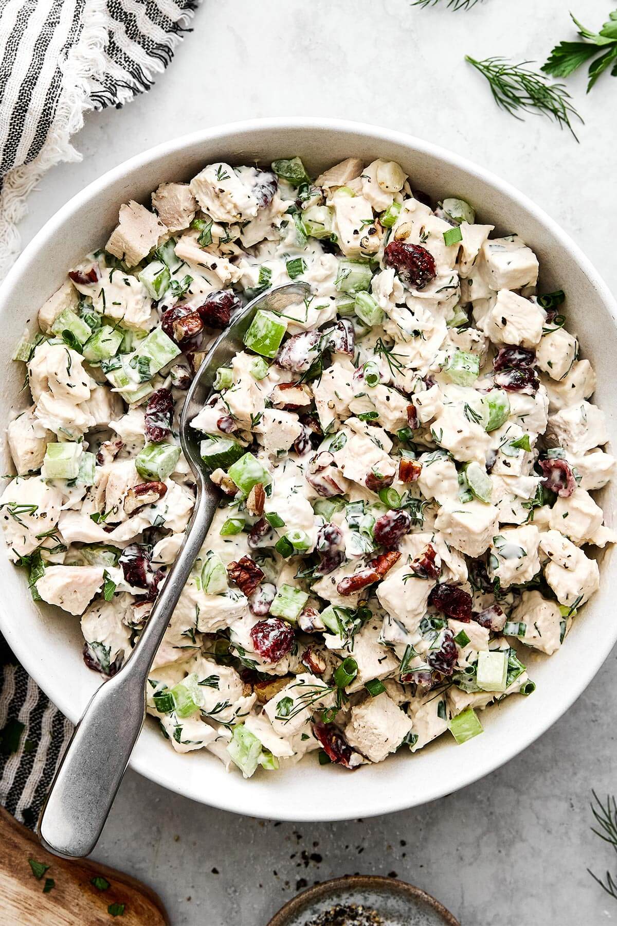 Turkey salad in a bowl.