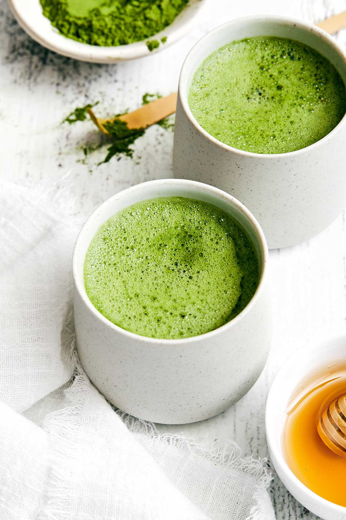 Little cups of matcha tea.