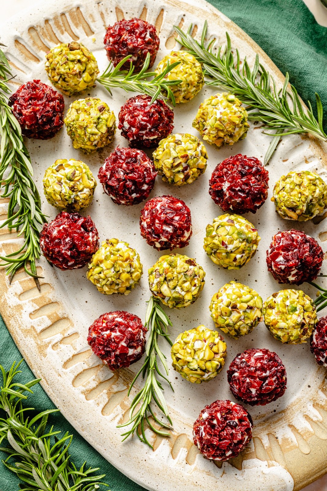 holiday cheese truffles on a serving platter