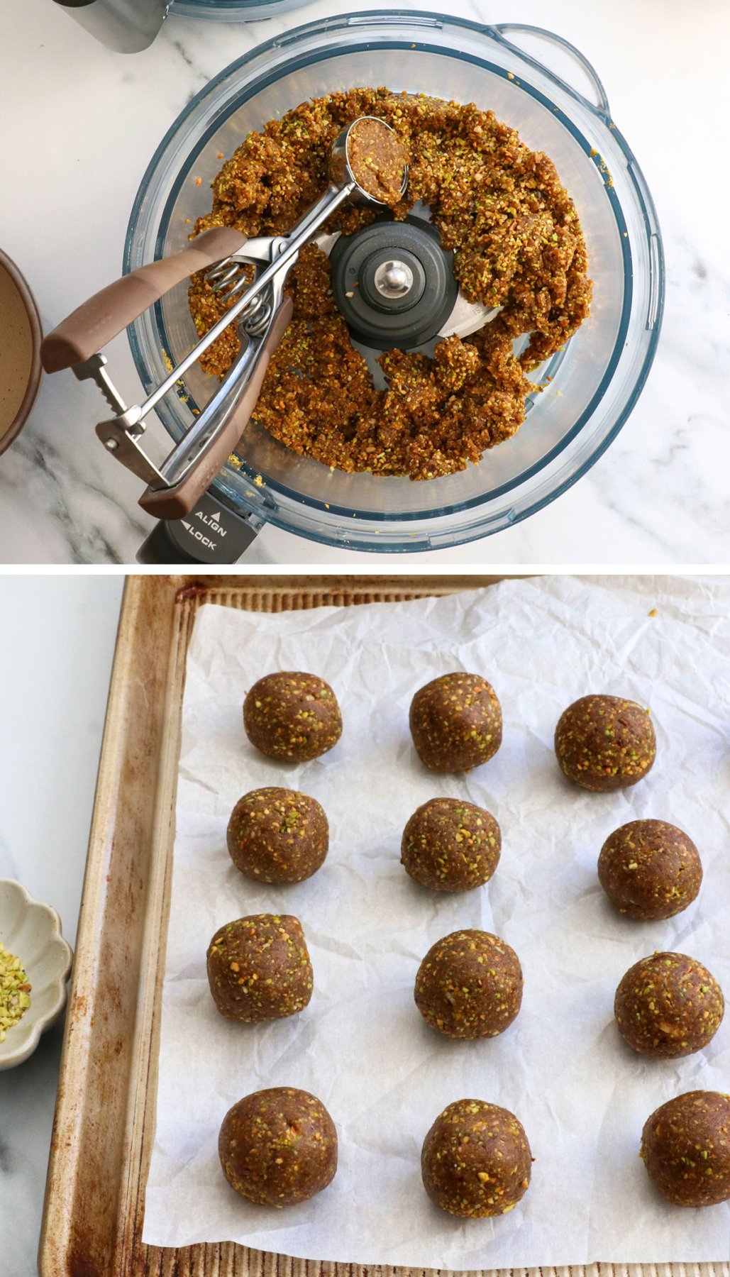 balls rolled from pistachios and dates. 