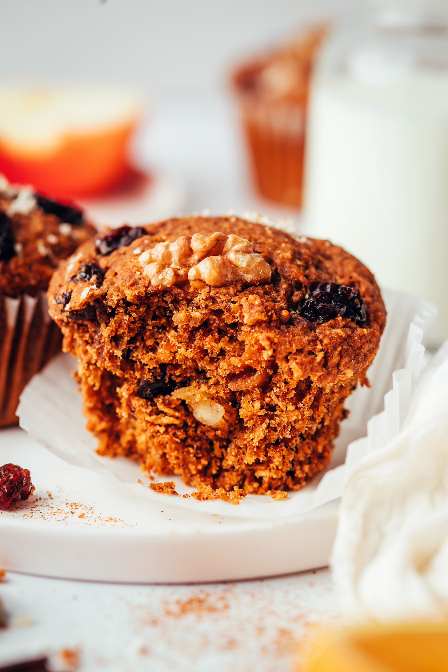 Close up photo of the inside of one of our vegan gluten-free morning glory muffins
