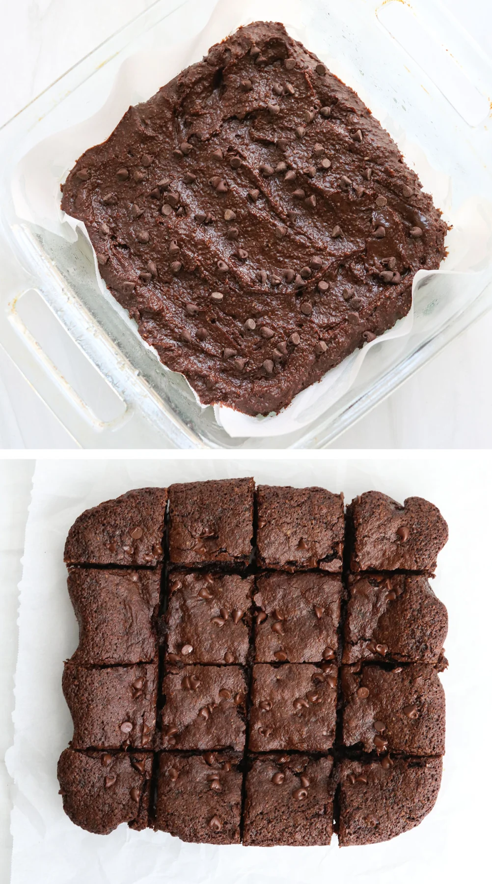 almond flour brownies before and after baking. 